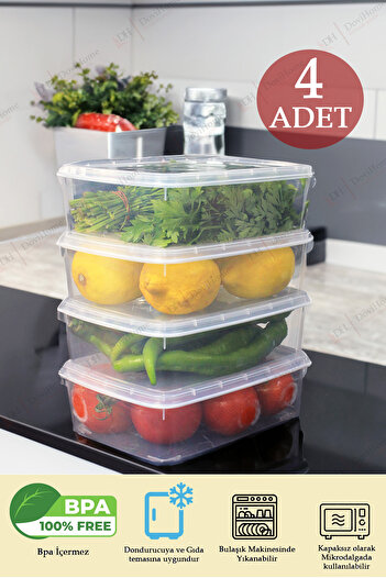 Alacarte 4 Transparent Refrigerator and Freezer Storage Containers - 1.35 Lt, Bpa Free