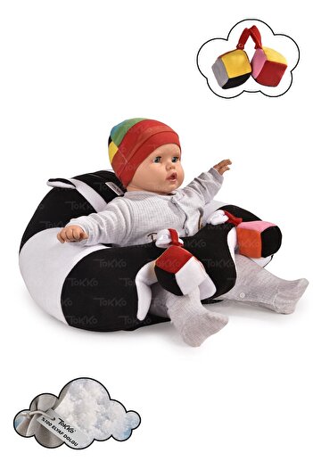 TOKKO Black and White Baby Sitting Cushion - Non-Tipping Baby Seat - Large Baby Seat