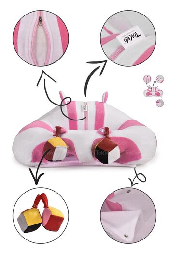 TOKKO White Pink Non-Tipping Baby Seat - Baby Sitting Support Cushion with Toys