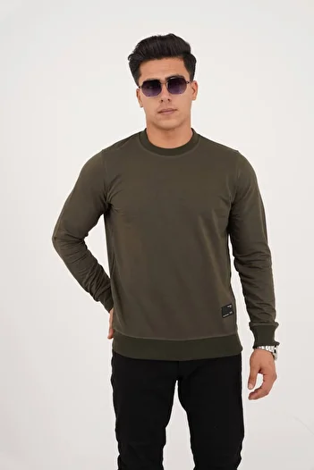 Est Estola Ανδρικό φούτερ Χακί - Crew Neck, 2 Thread Relaxed Fit