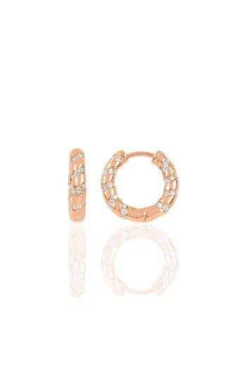 Söğütlü Silver Gümüş Rose Zirkon Taşlı Halka Küpe Sgtl10268