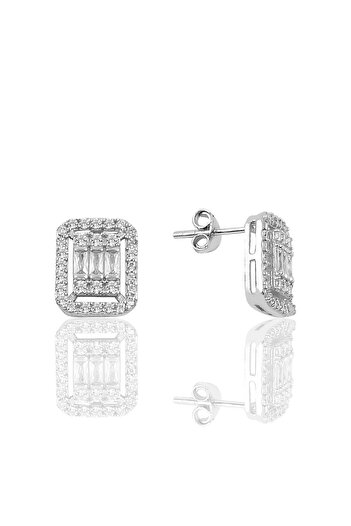 Söğütlü Silver Gümüş Rodyumlu Baget Taşlı Küpe Sgtl10123rodaj
