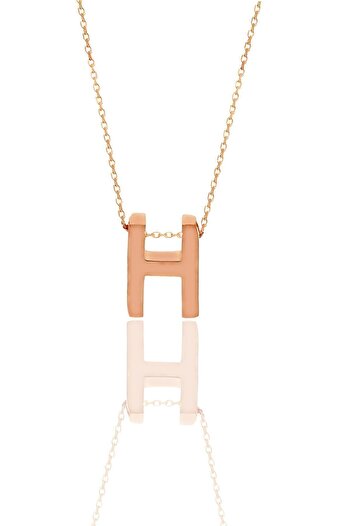 Söğütlü Silver Gümüş Rose Üç Boyutlu Minimal H Harf Kolye Sgtl11182h