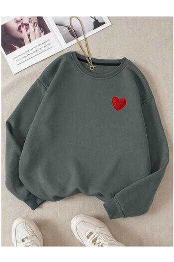 MOONBULL Heart Printed Mini Oversize Women's Sweatshirt