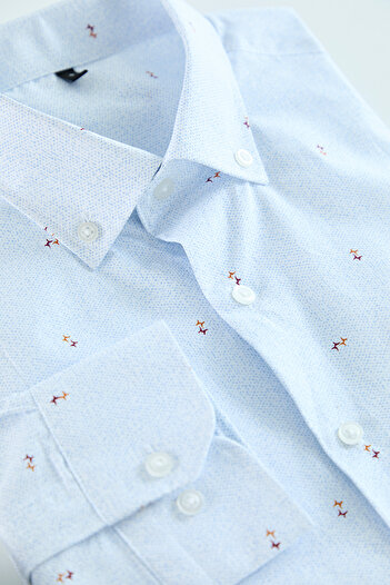 Trendyol Collection Light Blue Slim Fit Patterned Men's Classic Smart Shirt Tedaw25Go00012