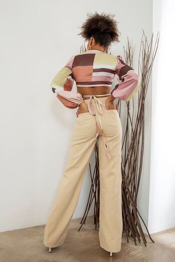 Geppetto Beige Penolope Women's Jean Trousers - Wide Leg