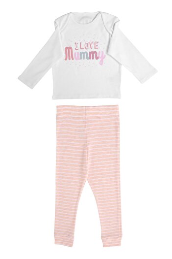 Kyron Ecru Pink Baby Girl Crew Neck Bottom-Top Set