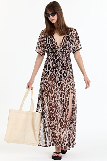 Kyron Leopard Pattern Chiffon Women's Pareo - Beige
