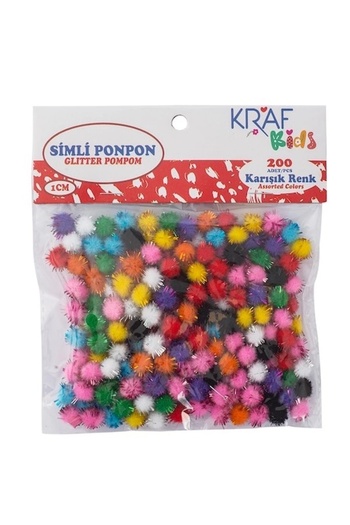 KRAF Pompom Glitter 1 cm Μικρό Πακέτο 200 Μικτό Χρώμα