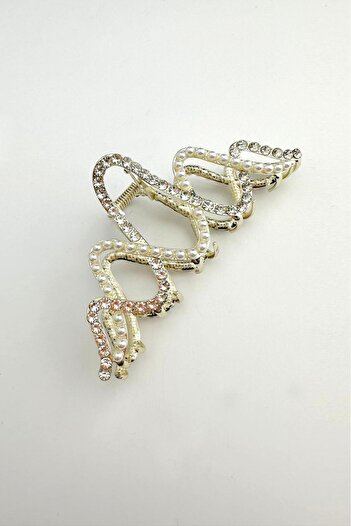 Modex Gold Color Double Sided Stoned and Pearl Latch Buckle 12cm