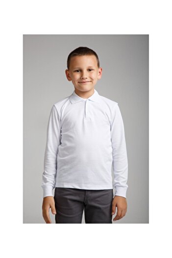 Ümiteks world of clothes White Polo Collar School T-shirt - Long Sleeve