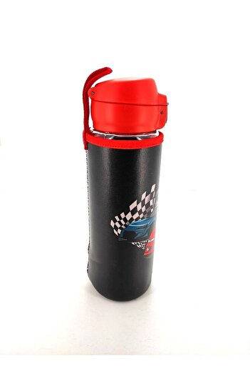 qussine 500ml Blue Black School Water Bottle - Car Water Bottle with Leather Cover and Lock System