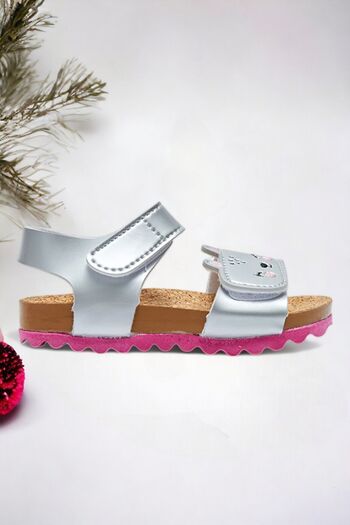Ponchiq Gray Cat Printed Children's Sandals