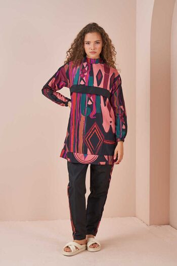 Mevra Ethnic Pattern Hijab Swimsuit Short Black