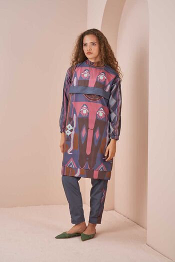 Mevra Ethnic Pattern Hijab Swimsuit Long Gray