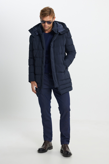 AC&Co / Altınyıldız Classics Marineblauer Herren-standardmantel Mit Stehkragen Und Seitentaschen