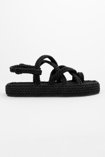 Shoeberry Aero Women's Black Straw Sandals