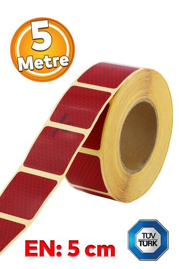 Badem10 Red Reflective Phosphorescent Cut Strip Tape - 5 Meters, Tuvturk Approved