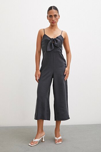 Never more Black Strappy Bow Jumpsuit