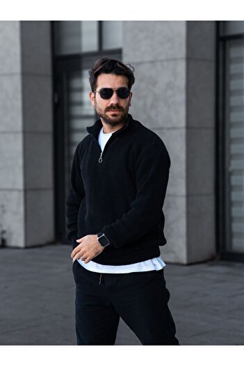 YONEZ MODA Pulover tricotat cu jumătate de fermoar model Thessaloniki