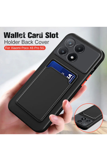 Fibaks Poco X6 Pro 5g Case with Camera Protection Card Holder Wallet Red Key Black Silicone Cover