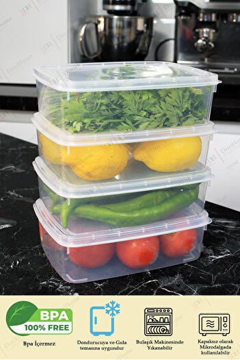 Alacarte 4 Transparent Refrigerator and Freezer Storage Containers - 1.35 Lt, Bpa Free