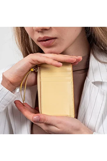 TANGCARF Perla Women's Card Holder Genuine Leather Small Size Zippered Wallet Yellow