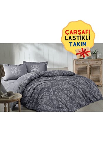 Özdilek Antico Single Duvet Cover Set with Elastic Sheets Anthracite