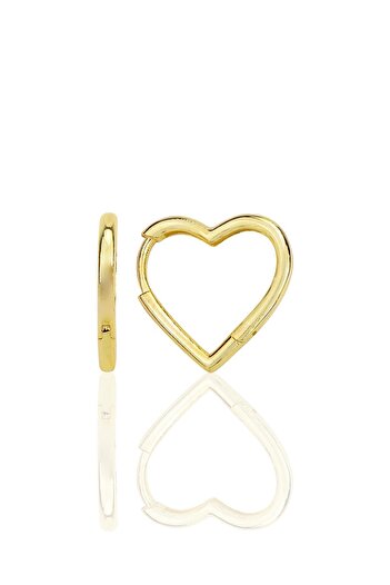 Söğütlü Silver Gümüş altın yaldızlı özel tasarım 16 mm kalp küpe SGTL12283GOLD