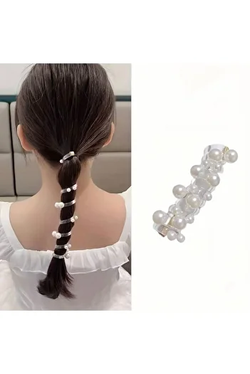 Âlâ Atelier White Pearl Beaded Spring Spiral Buckle Pasta