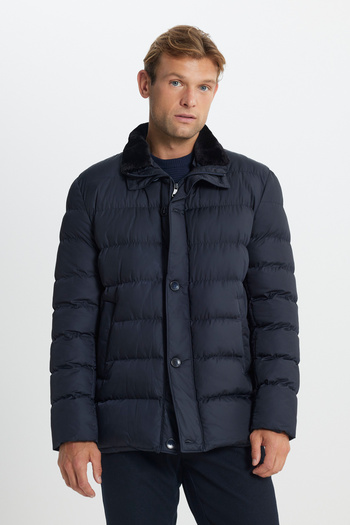 AC&Co / Altınyıldız Classics Navy Blue Men's Puffer Coat - Stand Collar, Side Pocket, Standard Fit