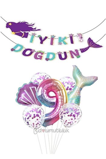 BİDOLUMUTLULUK Deniz Kızı Folyo Set Konsept Doğum Günü Set