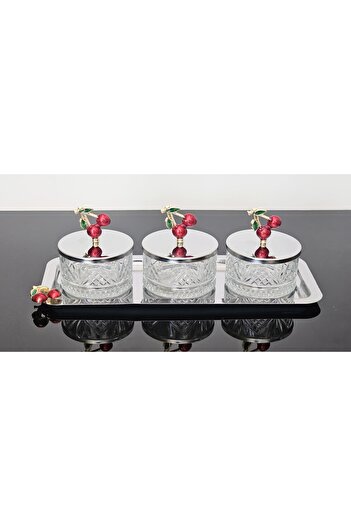 atabey home collection 3-piece Bowl Set with Silver Tray - Sugar Bowl, Presentation and Snack Bowl