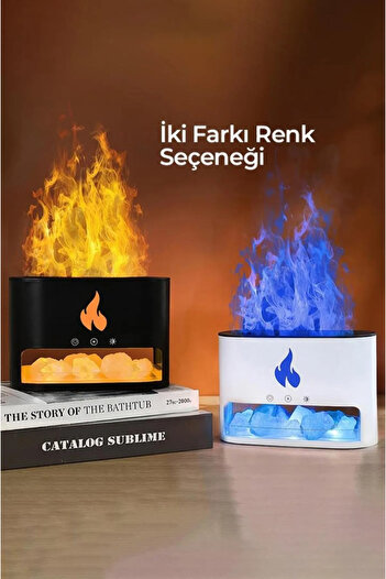 qasul Şömine Tasarımlı Alevli Işıklı Buhar Makinesi Doğal Taş Hediyeli