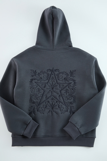 Trendyol Collection Anthracite Embroidered Hooded Oversize Sweatshirt - Tmnaw25Sw00142