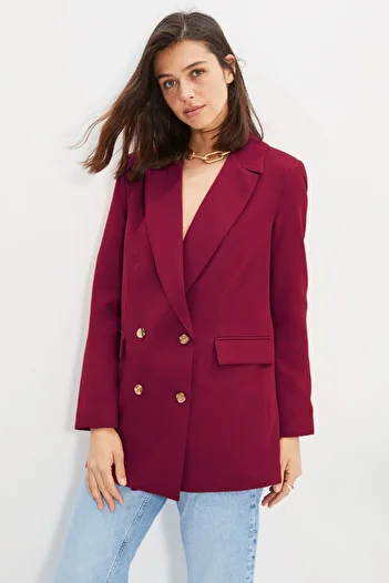 Trendyol Collection Burgundy Oversize Lined Buttoned Woven Blazer Jacket Twoaw22Ce0167