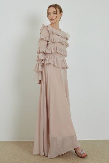 Hooopstore Stone Color Ruffle Chiffon Dress