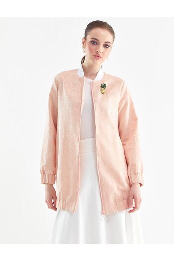 Kayra Peach Brooched Bomber Jacket