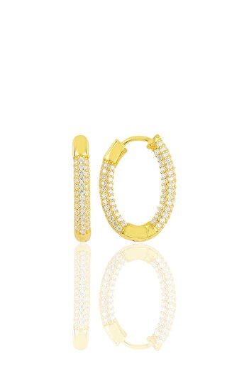Söğütlü Silver Gümüş Altın Yaldızlı Trend Oval Küpe Sgtl10642gold