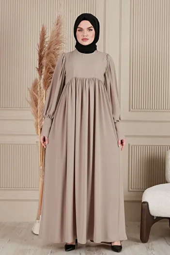 fistan Shirring Robadan Μπροστινά κουμπιά από ύφασμα βισκόζης Φόρεμα προσευχής για μητρικό φόρεμα