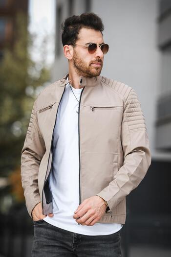 Oksit Abuja Stand Collar Slim Fit Men's Coat - Zipper Detail and Water Repellent