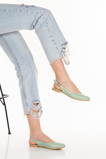 Limeo Mint Green Open Back Skin Buckle Summer Casual Low Sole Women's Ballerinas