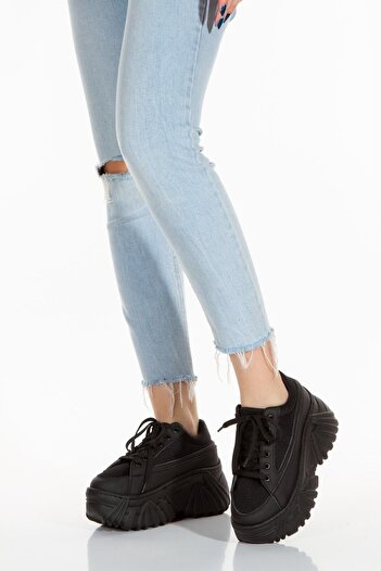 Limeo Black Lace Up High Sole Skin Casual Women's Mesh Sneaker Sports Shoes