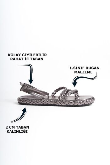 Limeo Women's Three Twist Pattern Striped Platinum Comfortable Low Flat Sole Summer Women's Platinum Sandals Slippers
