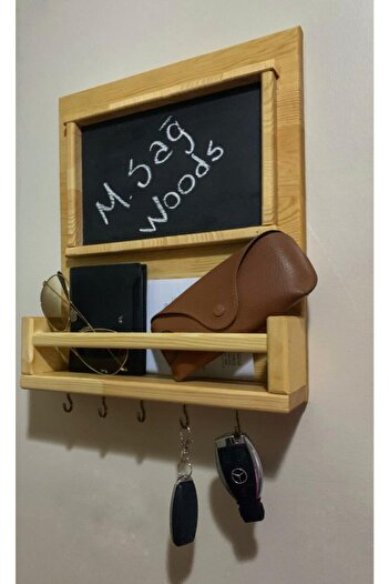 MSAĞWOODS Doğal Ahşap Aa Masif Panel Kapı Önü Yazı Tahtası Anahtar Askısı Not Panosu