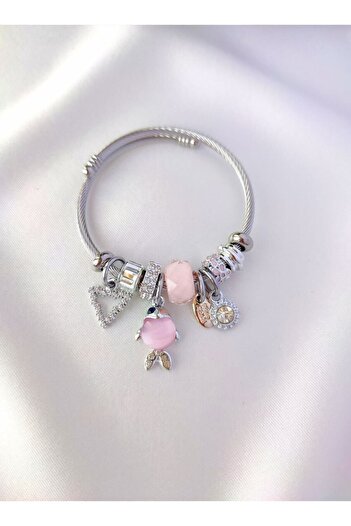 COŞKUN STORE Model Charm Pink Fish Steel Women's Bracelet Coskun Store