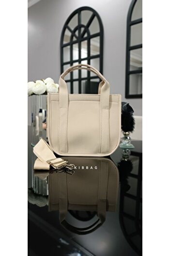 KIBBAG Kadın El ve Omuz Çantası ve Çapraz Çantası, Toto Bag, Askılı, Krem rengi