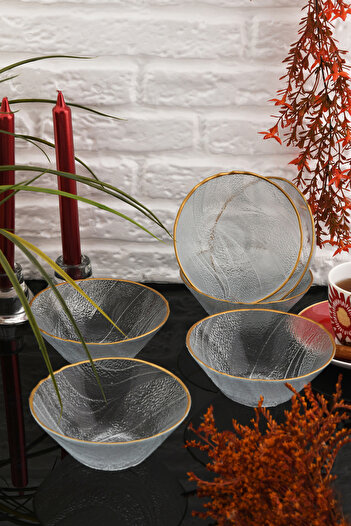 ANGDESİGN Angdesign Esila 6-piece Gold Gilt Glass Serving Cut - 14 Cm