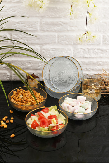 ANGDESİGN Angdesign Selen Glass Serving Bowl Set of 6 - Round and Gold Gilt, 14 Cm