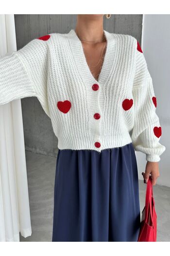 Laluvia Ecru Red Heart Knitwear Cardigan-4422